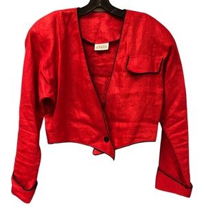 Vtg Y2K RIALTO California Blazer‎ Hipster Jacket Coat USA red 100% linen cropped